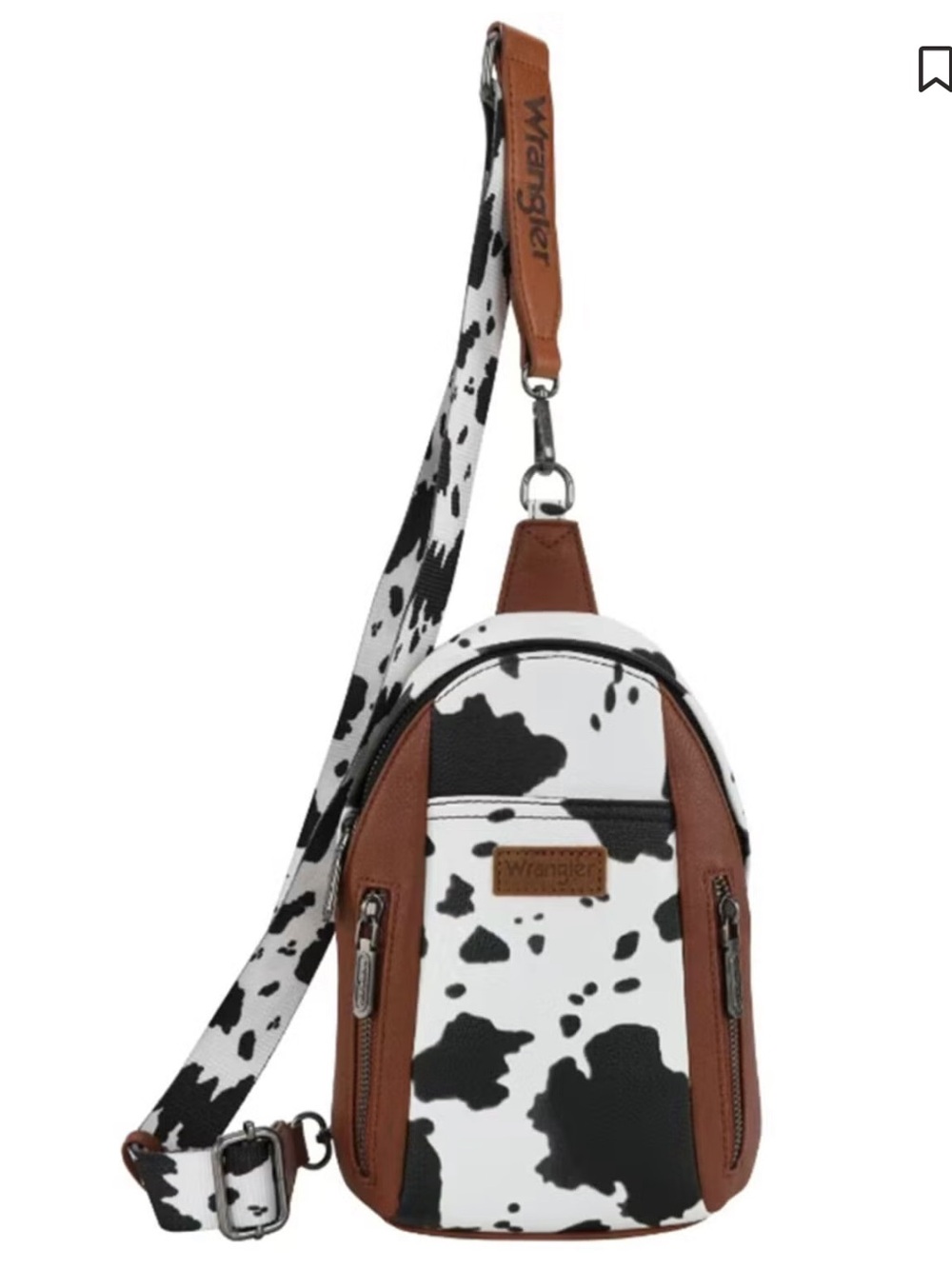 Wrangler Cow-Print Sling Bag in Black, White & Brown